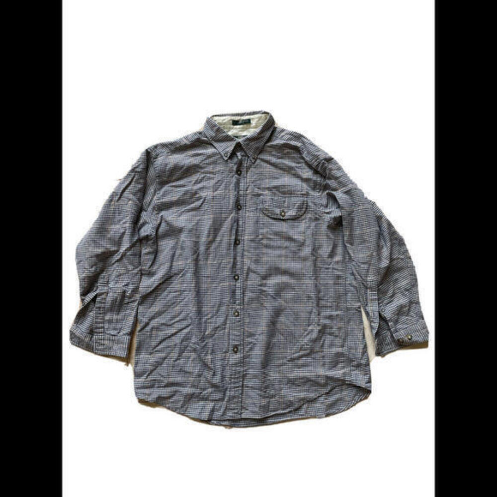 Orvis Beige & Blue Plaid Shirt Button Up Long Sleeve Casual‎ Mens Size XL